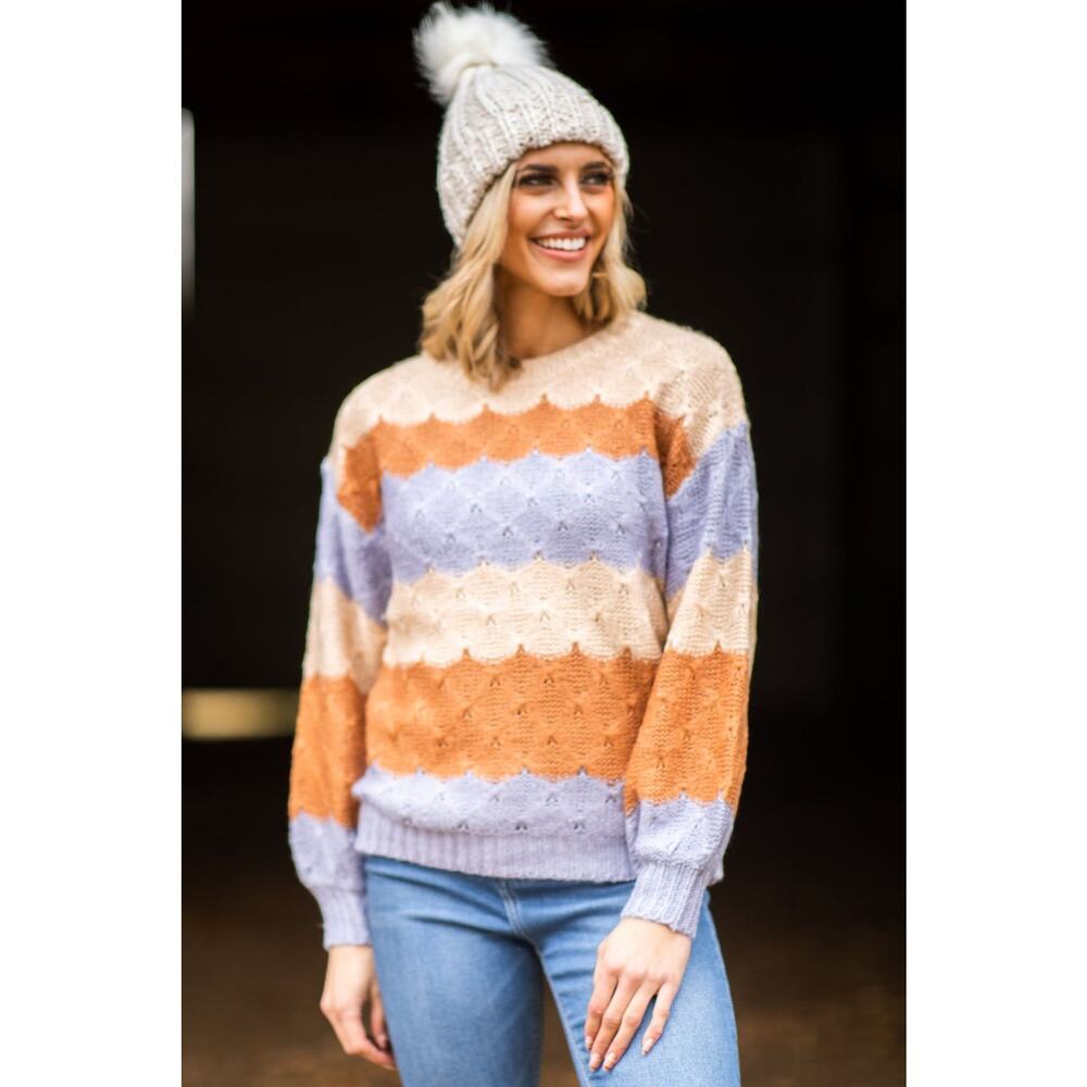 Becool Striped Textured Crewneck Sweater